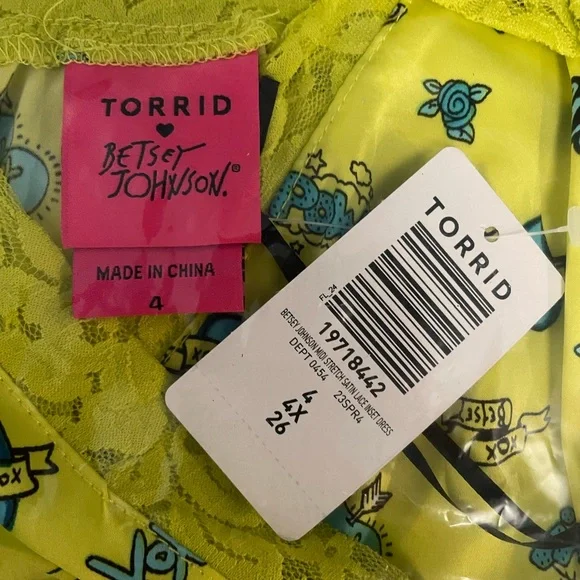 NWT Torrid Betsey Johnson 4X 26  MIDI Trench Satin Lace Inset Dress Yellow - Picture 6 of 6